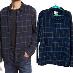 Madewell Sunday Flannel Perfect Long-Sleeve Shirt‎ Dark Baltic Mens Size XL